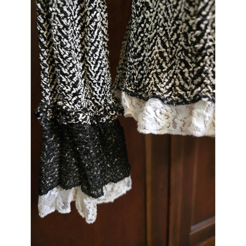 Alberto Makali Herringbone Lace Ruffle Cardigan Jacket L Coquette Dark Academia - Picture 7 of 9